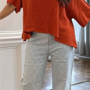 ShopEvelynne Blue Flare Jeans Embellished diamond pattern jeans. Sz Medium-30